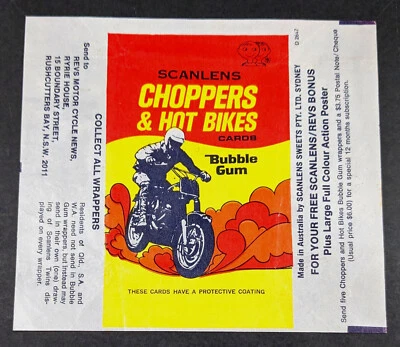 SCANLENS Choppers & Hot Bikes CARD WAX Gum WRAPPER AUSTRALIAN Scanlen's 1972 NM - Image 1 of 4