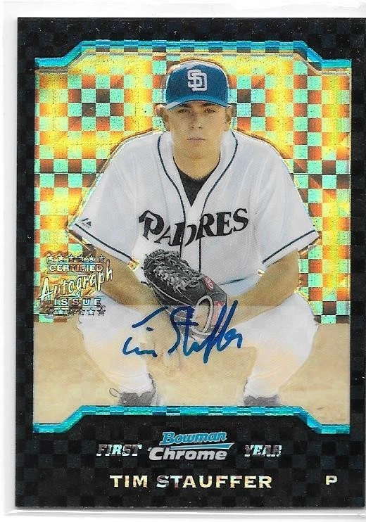 TIM STAUFFER ROOKIE AUTO XFRACTOR 2004 BOWMAN CHROME 341 SAN DIEGO PADRES - Image 1 of 1