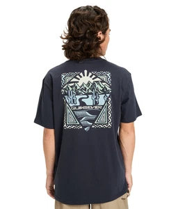 QUIKSILVER MENS T SHIRT.DESERT WAVES RECYCLED COTTON BACKPRINT NAVY BLUE TOP W25 - Picture 1 of 10