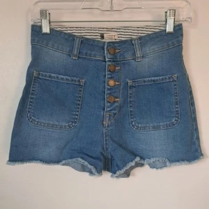 Roxy The Sun Shines Denim High Rise Button Womens Shorts Size 27 Cut off Raw Hem - Picture 1 of 9