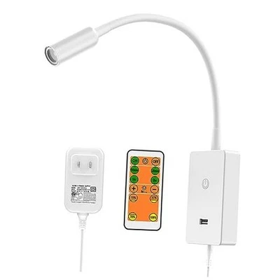 Luz de lectura LED montada en la pared de cabecera con control remoto inalámbrico blanca Foto 1 de 4