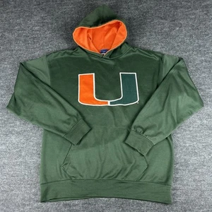 VTG University of Miami Sweater Mens Green L Hurricanes Embroidered Hoodie 00s - Picture 1 of 5