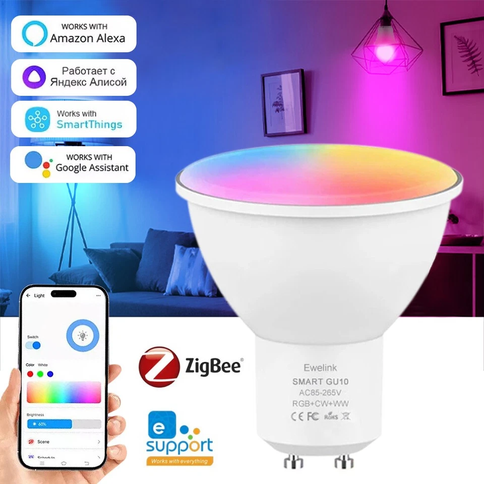 Zigbee LED Smart WiFi Bulb Dimmable GU10 Light Bulbs RGB for Alexa Google Home DE - Image 1 of 4
