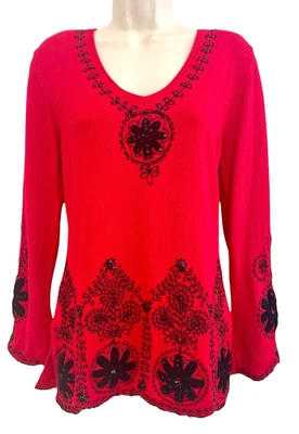 Suéter Just B Mujer Talla S Rojo W Negro Adornos Bordados con Cuentas Elegante Foto 1 de 4