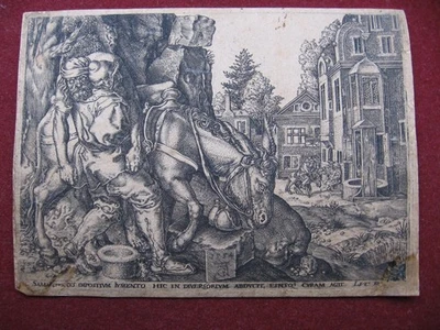 Heinrich Aldegrever: Guter Samariter Reisender 1565/Samaritan Print Kupferstich - Bild 1 von 4