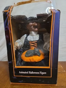 Gemmy Halloween Factory Animated Witch Petting Her Cat NIB NEW Damaged Box 1995  - Picture 1 of 5