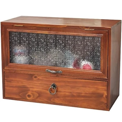 Organizador de mesa vintage de vidrio Millefiori - Caja de cajón de almacenamiento de madera  Foto 1 de 4