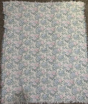 Vintage Blanket Afghan Roses Floral Throw Cotton Woven Tapestry 63 X 48” - Image 1 of 3
