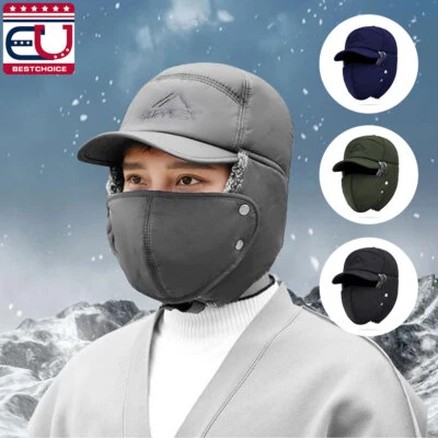 Unisex Winter Ear Flap Trapper Hat Warm Fur Face Mask Thermal Snow Aviator Cap - Image 1 of 4