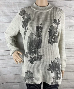 Christopher & Banks Pullover mittelgrau Blumen Stehkragen Acryl Nylonmischung - Bild 1 von 12