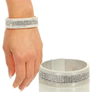 Glamour Ladies Leatherette Party-Armband with Rhinestones Silver One Size #AC933 - Picture 1 of 2
