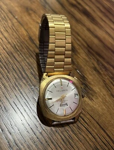 Helbros Vintage Self Winding Gold Tone Mens Watch ~ Has A Casio Band Strap - Picture 1 of 7