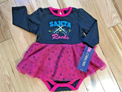 NUEVO CON ETIQUETAS SANTA ROCKS Una Pieza Con FALDA Talla 3 Mo Infantil Por CHEROKEE Foto 1 de 4