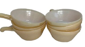 Fire King Oven Ware Handled Soup Bowls Beehive Peach Lustre set of 6 Vintage - Picture 1 of 11