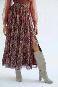 Anthropologie Tiered Maxi Skirt Nikita Mhaisalkar Slit Hem Geometric Size XL NEW - Picture 1 of 6