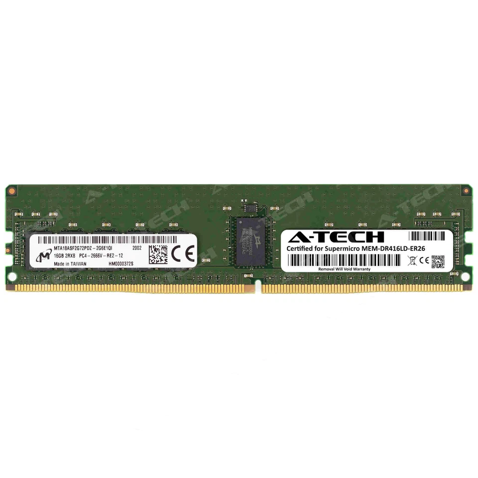 16GB PC4-21300 RDIMM Supermicro MEM-DR416LD-ER26 Micron Equivalent Memory RAM - Image 1 of 2