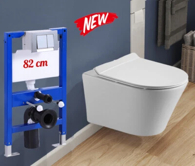 WC a parete sospeso senza bordo di risciacquo con coperchio softclose I 82 cm elemento a parete cassetta di risciacquo - Immagine 1 di 4