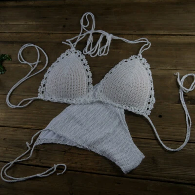 Sexy conjunto de bikini de ganchillo hecho a mano de algodón push up para mujer traje de baño de playa Foto 1 de 4
