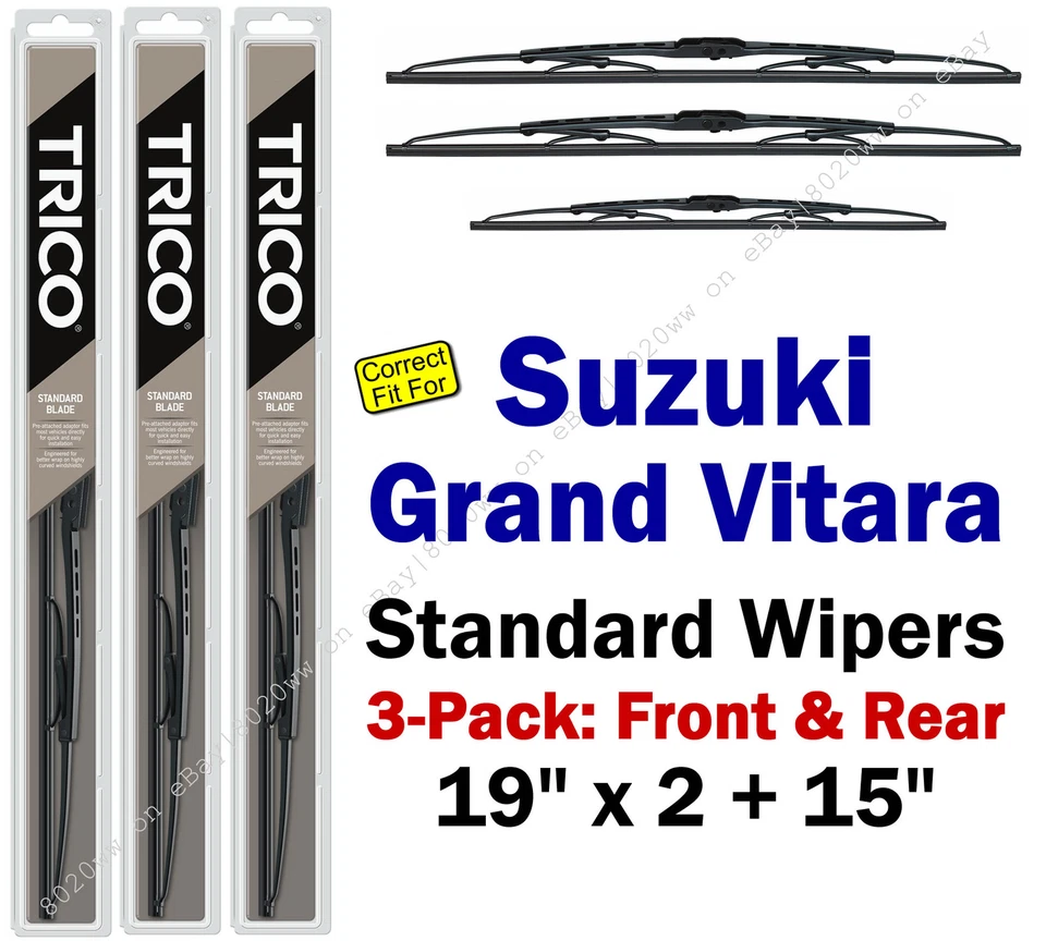 Limpadores 3pk dianteiro traseiro padrão 1999-2004 Suzuki Grand Vitara - 30190x2/150 - Imagem 1 de 1