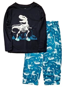 Carters Toddler Boys Green & Black Dinosaur Skeleton T-Rex Pajamas Set 5T - Picture 1 of 2