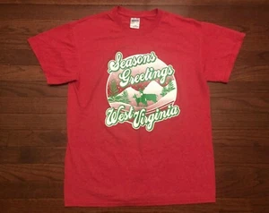 SEASONS GREETINGS WEST VIRGINIA T-SHIRT HERREN MEDIUM ROT GRÜN WEIHNACHTEN WV M - Bild 1 von 4