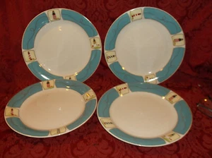 Lot of 4 Casual Settings By Oneida Shoreline Dinner Plates Lighthouses - Picture 1 of 4