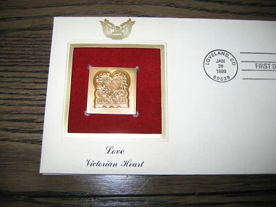1999 Love Victorian Heart Gold Golden Cover replica FDC Stamp - Image 1 of 3