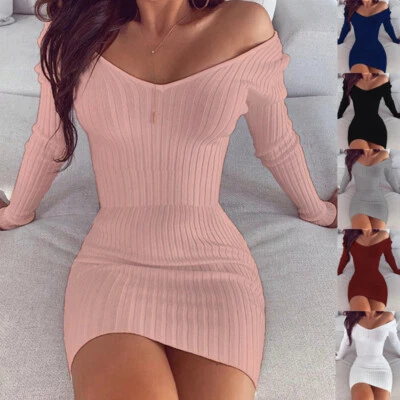 Women's Skirt Bodycon Knit Sweater Party Club Ladies Casual Sexy Slim Mini Dress - image 1 of 4
