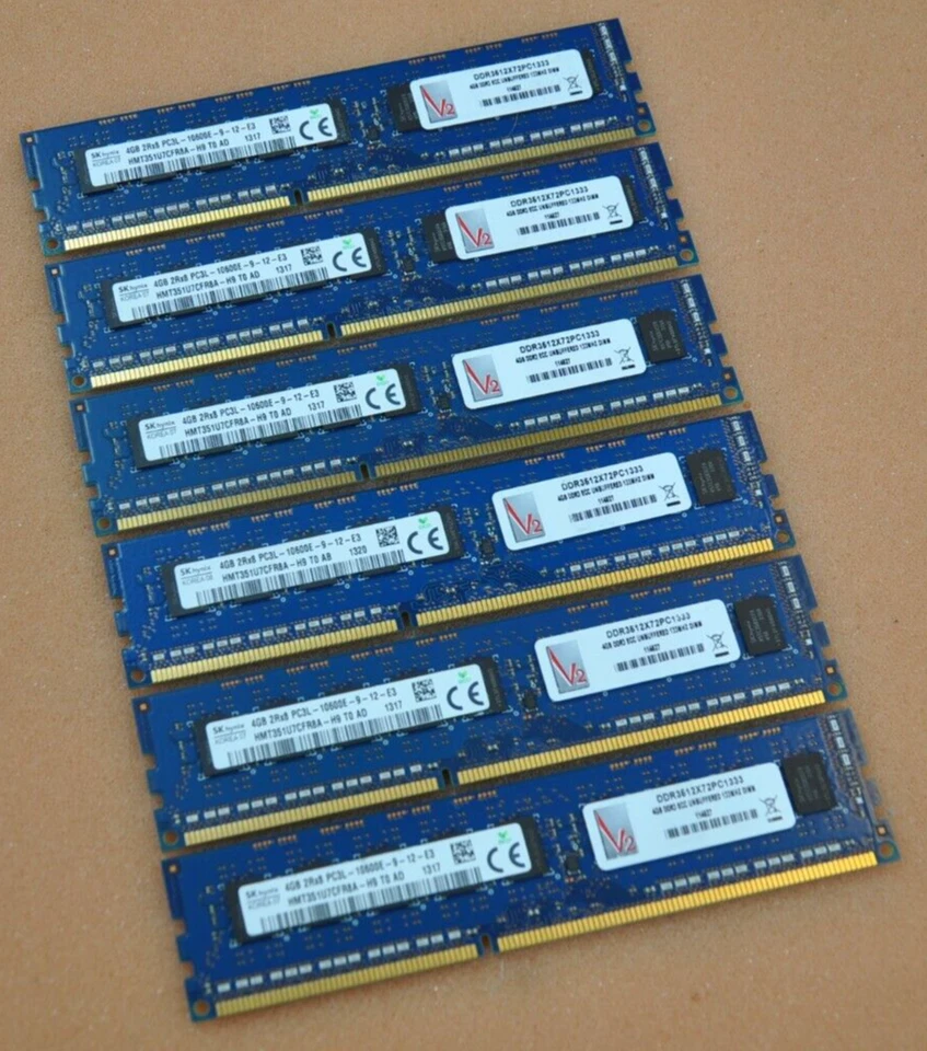24GB (6 X 4GB) DDR3 PC3L-10600E Unbuffered ECC RAM kit for DELL T3500 / HP Z400 Foto 1 de 1