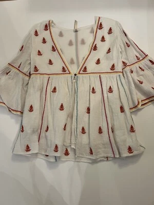 Bohemia RAGA Algodón Bordado Chaqueta India Camisa Festival Blanco Rojo Talla S Foto 1 de 4