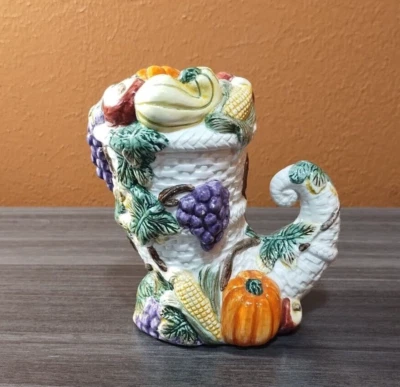 Fitz & Floyd Omnibus Cornucopia Candle Holder Harvest Bounty Ceramic - Image 1 of 4