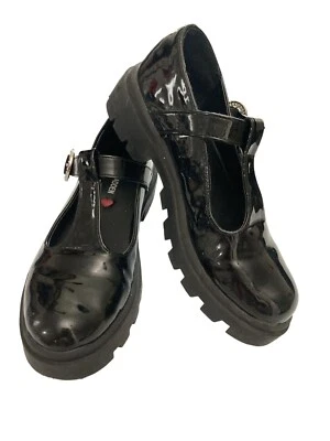 Steve Madden Juvenil Talla 3 Negro Charol Estrás Hebilla Plataforma Zapatos Foto 1 de 4