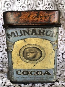Vintage Decorative Munarch Cocoa Tin Canister with Lid Teal brown 7 in - Picture 1 of 8