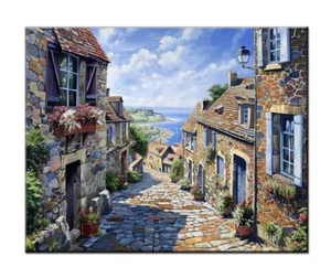 Mediterranean Sea Oil Painting Printed On Canvas,Home Wall Art Vintage Decor - Picture 1 of 10