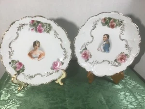 1900s Rare Antique Bavaria Porcelain Set of Plates Madame Recamier & Napoleon - Picture 1 of 9