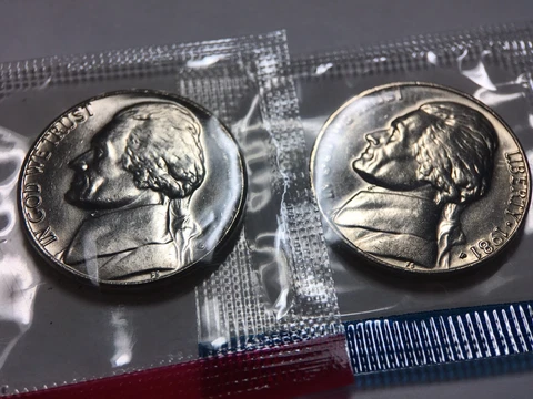 1981 P & D Jefferson Nickel 2 coins Mint Cello sealed FREE shipping Gem BU unc Cover