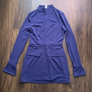 Royal Blue High Neck Long Sleeves Short Fitted Dress Size S - Picture 1 of 6