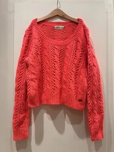 Hollister Fluorescent Orange Cropped Knit Jumper Size M - Picture 1 of 9