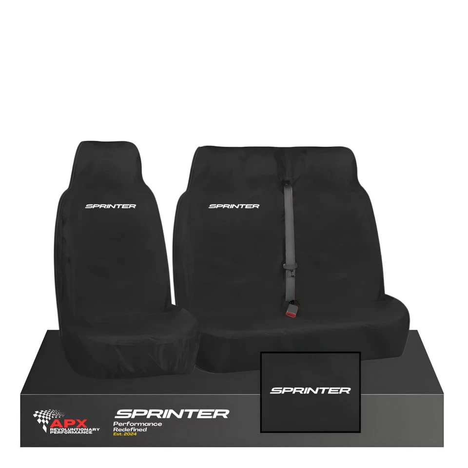 Mercedes Sprinter 2006-Onwards Van Seat Covers 2+1 Heavy Duty Waterproof Black