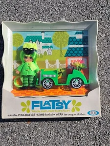 Vintage 1968 Ideal Rally Flatsy Doll with Car in Frame Tray NIB NOS Green - Picture 1 of 16