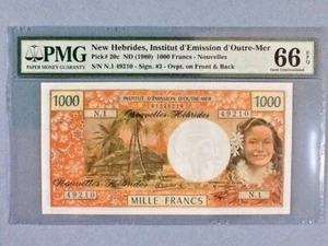 New Hebrides 1,000 Francs P-20-C ND(1980)  PMG 66 EPQ   - Picture 1 of 2