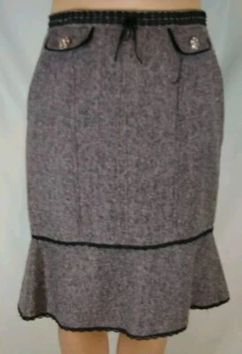 Falda Willie Smith gris con ribete negro línea A debajo de la rodilla mujer talla 6 mezcla de lana Foto 1 de 4