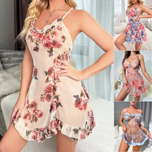 Sexy Lingerie for Women Babydoll Sheer Chemise Sleepwear Floral Dress Nightwear - Picture 1 of 30