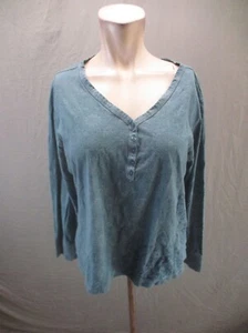 Eddie Bauer Size XL Girls Teal 100% Cotton 1/4 Button V-Neck Athletic Top 208 - Picture 1 of 10