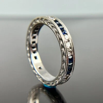 Gabriel & Co 14k Diamond Sapphire Three-Fourths Eternity Band Gold Ring Sz 6.25 - Image 1 of 4