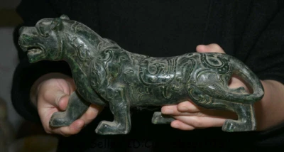 11.2" Antiguo Natural Verde Jade Tallado Feng Shui 12 Zodiaco Año Animal Tigre Estatua Foto 1 de 4