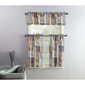 Stylish Microfiber Tier and Valance Kitchen Curtain Set Window Decor 3 Piece - Picture 1 of 2