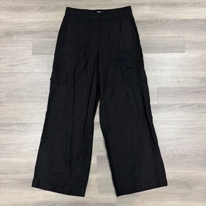 COS Trousers Womens Size Medium Black Linen Blend Cargo Wide Leg Lagenlook - Picture 1 of 10