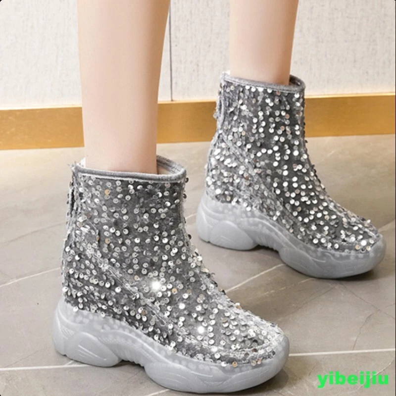 Para mujeres Botas al Tobillo de Parte Superior Alta Lentejuelas Invierno Tenis Zapatos de Invierno Comodidad Terciopelo Foto 1 de 4