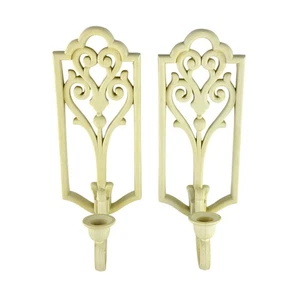 Vintage Pair Homco Wall Sconces Ivory 1982 Plastic Candle Holders #4229 Decor - Picture 1 of 16